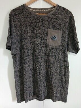 ​Billabong Mens XL All Over Print Pocket T-Shirt Charcoal Grey Brown Surf Tee